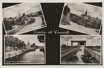 130305 Vierluik met gezichten te Vreeswijk:-de Inundatiesluis;-gezicht op de Molenstraat;-de Oude Sluis met ...